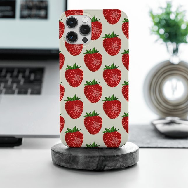 Strawberry Pattern, Red Strawberries, Fruit, Leaf Case-Mate iPhone Case (Creator Uploaded)