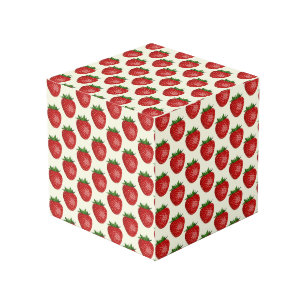 Strawberry Pattern, Red Strawberries, Fruit, Leaf Cube