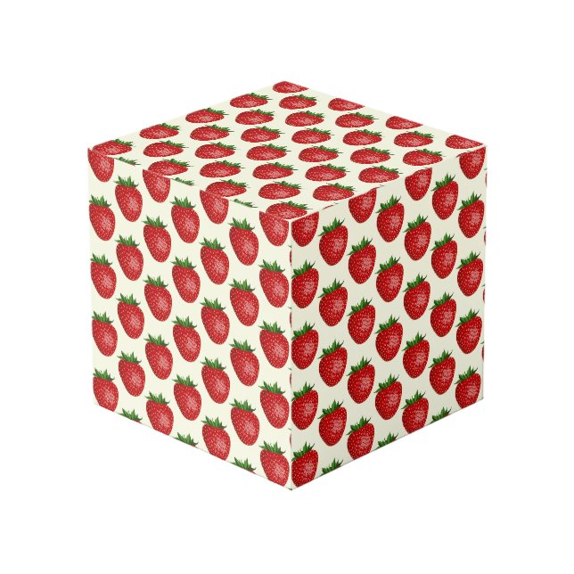 Strawberry Pattern, Red Strawberries, Fruit, Leaf Cube (Front Angled)