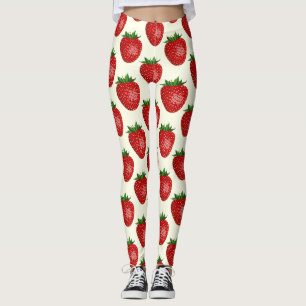Strawberry Pattern, Red Strawberries, Fruit, Leaf Leggings