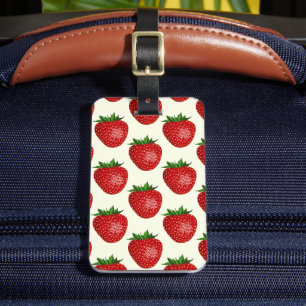 Strawberry Pattern, Red Strawberries, Fruit, Leaf Luggage Tag