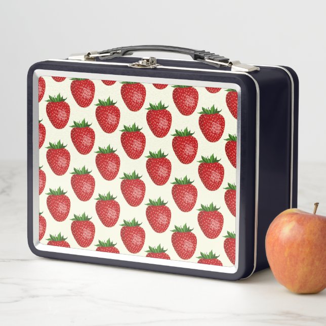 Strawberry Pattern, Red Strawberries, Fruit, Leaf Metal Lunch Box (In Situ)