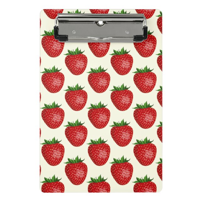 Strawberry Pattern, Red Strawberries, Fruit, Leaf Mini Clipboard (Front)