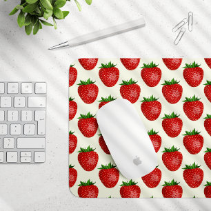 Strawberry Pattern, Red Strawberries, Fruit, Leaf Mouse Mat