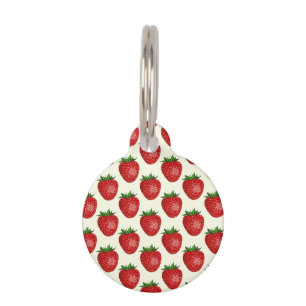 Strawberry Pattern, Red Strawberries, Fruit, Leaf Pet Tag