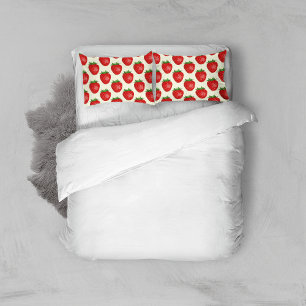 Strawberry Pattern, Red Strawberries, Fruit, Leaf Pillowcase