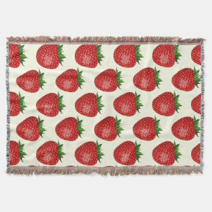 Strawberry Pattern, Red Strawberries, Fruit, Leaf Throw Blanket