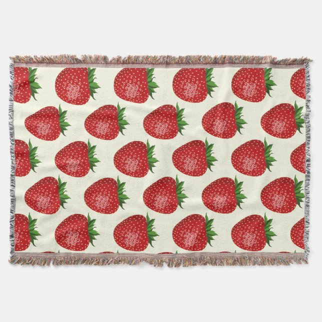 Strawberry Pattern, Red Strawberries, Fruit, Leaf Throw Blanket (Front)