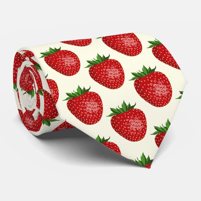 Strawberry Pattern, Red Strawberries, Fruit, Leaf Tie (Rolled)