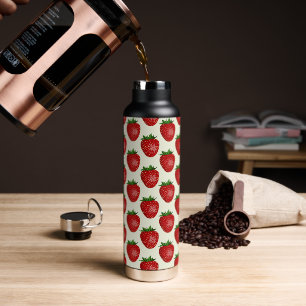 Strawberry Pattern, Red Strawberries, Fruit, Leaf Water Bottle