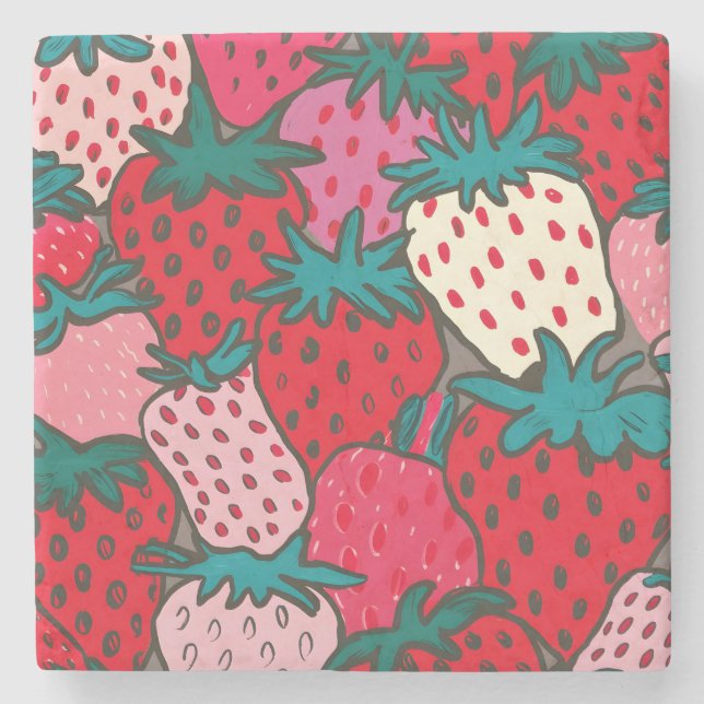 Strawberry Pattern Stone Coaster (Front)