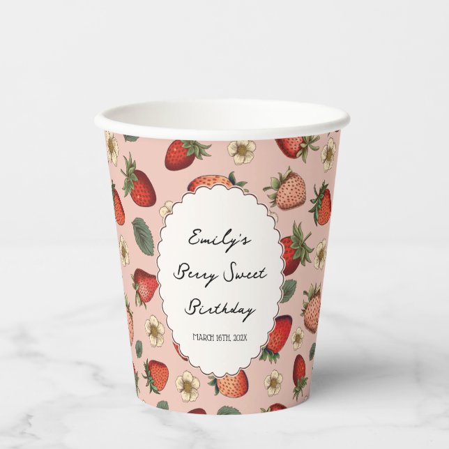 Strawberry Pattern Vintage Handwriting Berry Sweet Paper Cups (Front)
