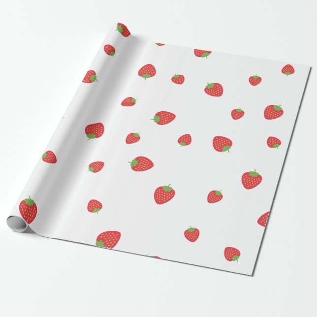 Strawberry Pattern White Wrapping Paper (Unrolled)