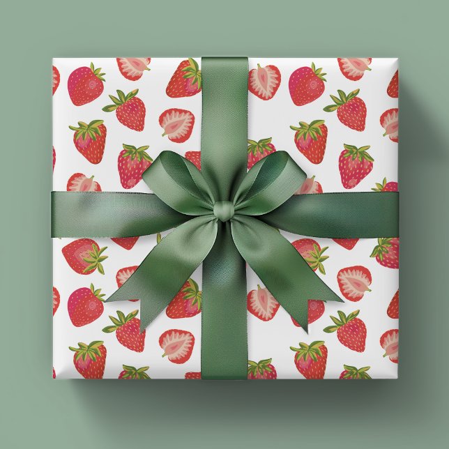 Strawberry Pattern Wrapping Paper Sheet (Strawberry Wrapping Paper Sheets. Also available in rolls. Perfect for girls birthday & baby shower)