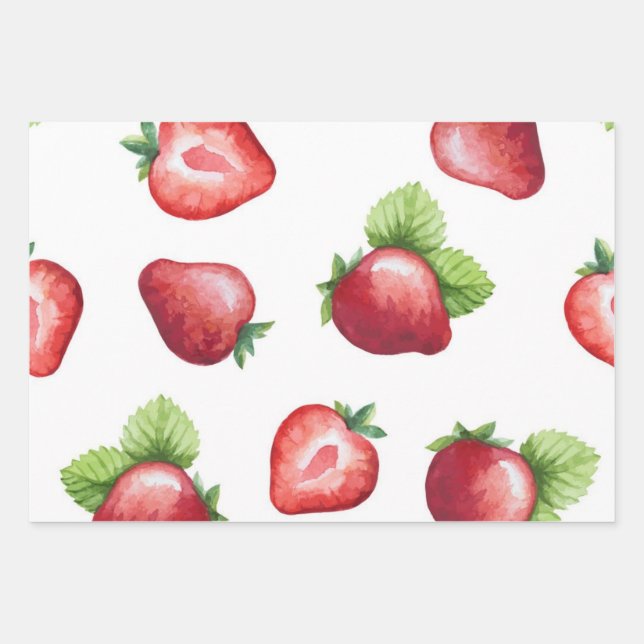 Strawberry pattern wrapping paper sheet (Front)
