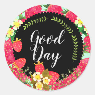 Strawberry. Personalised. Black. Classic Round Sticker