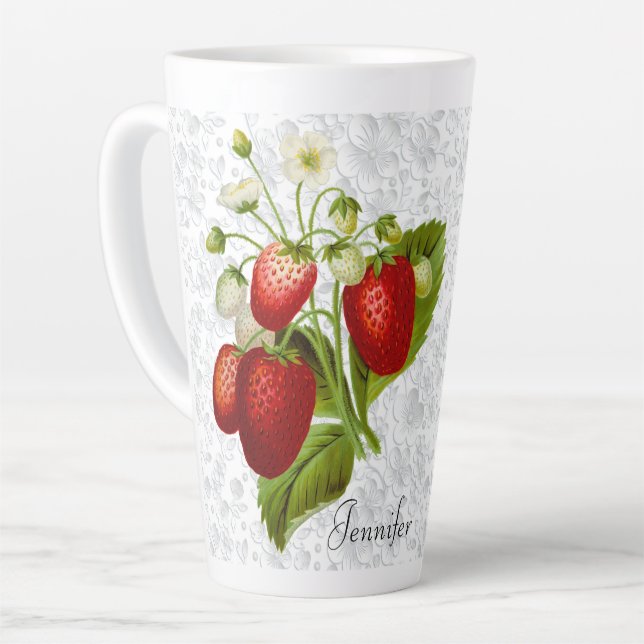 Strawberry Personalised Kitchen Tall Latte Mug (Left Angle)