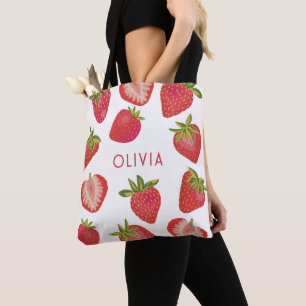 Strawberry Personalised Name Tote Bag