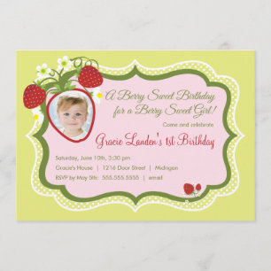 Strawberry    Photo Birthday Invitation