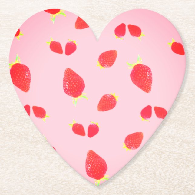 Strawberry Photo Heart-Shaped Coaster (Front)