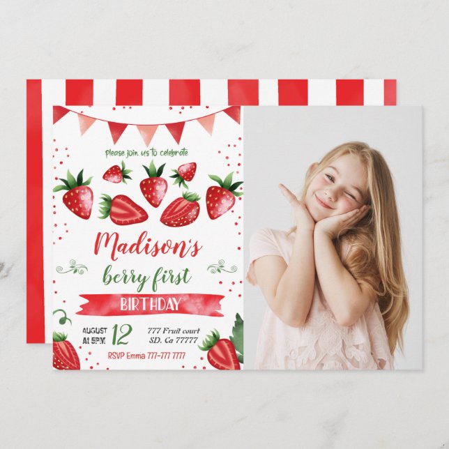 Strawberry Photo Invitation (Front/Back)
