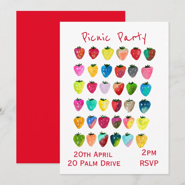 Strawberry picnic garden party celebration invitation (Front/Back)
