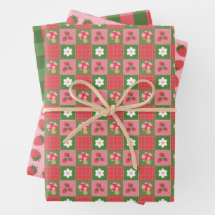 Strawberry Picnic Gift Wrapping Paper Pink Gingham