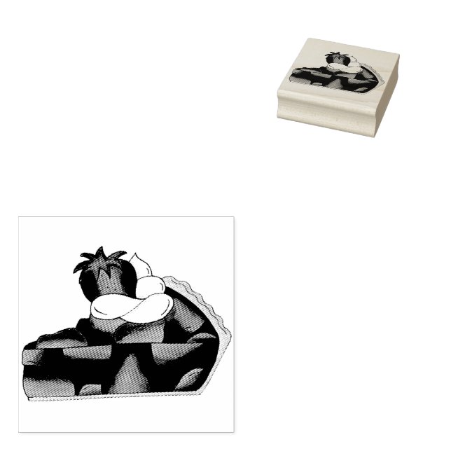 Strawberry Pie Slice Whipped Cream Bakery Dessert Rubber Stamp (Stamped)