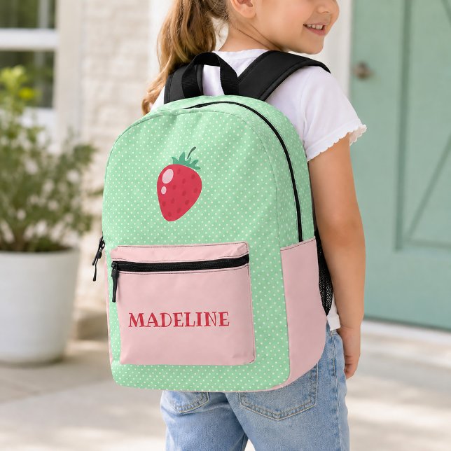 Strawberry Pink and Mint Green Polka Dot Girls Printed Backpack (Strawberry Pink and Mint Green Polka Dot Girls Printed Backpack)