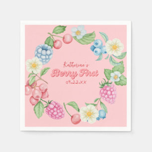 Strawberry Pink Berry First 1st Birthday  Napkin