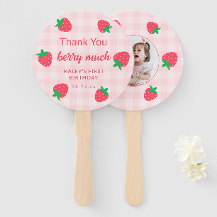 Strawberry Pink Berry First Baby Birthday Photo Hand Fan