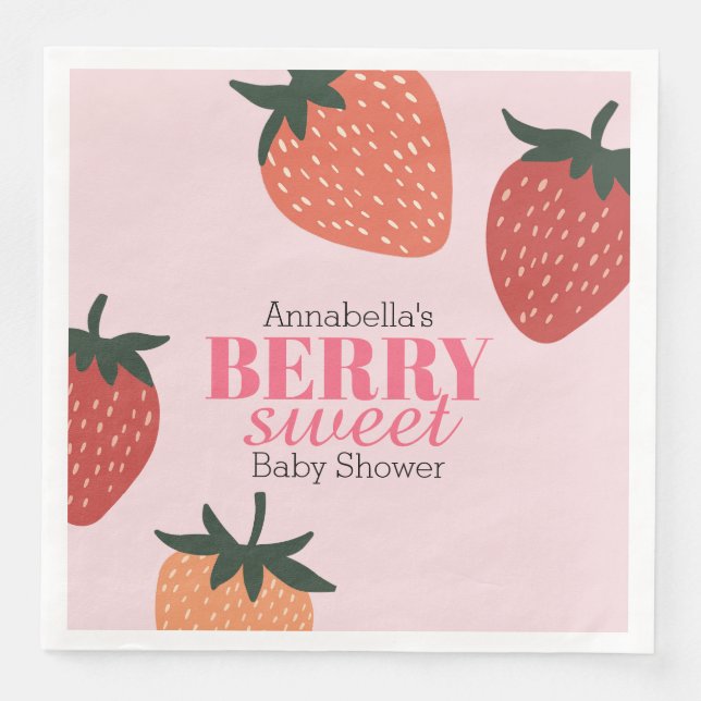 Strawberry Pink Berry Sweet Baby Shower Napkin (Front)