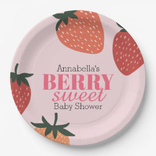 Strawberry Pink Berry Sweet Baby Shower Paper Plate