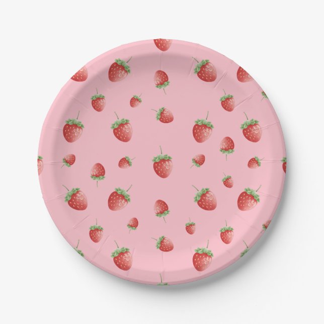 Strawberry Pink Birthday Paper Plate (Front)