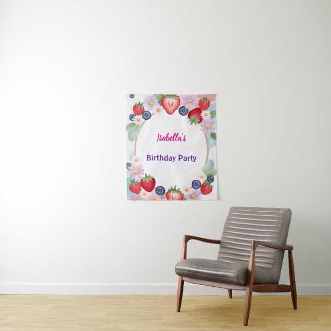 strawberry pink Birthday Party for kids Tapestry (In Situ)