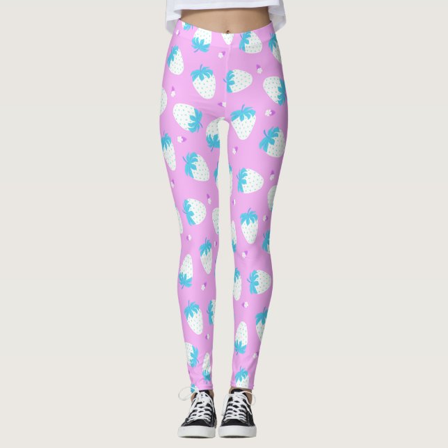 Strawberry Pink Blue Leggings (Front)