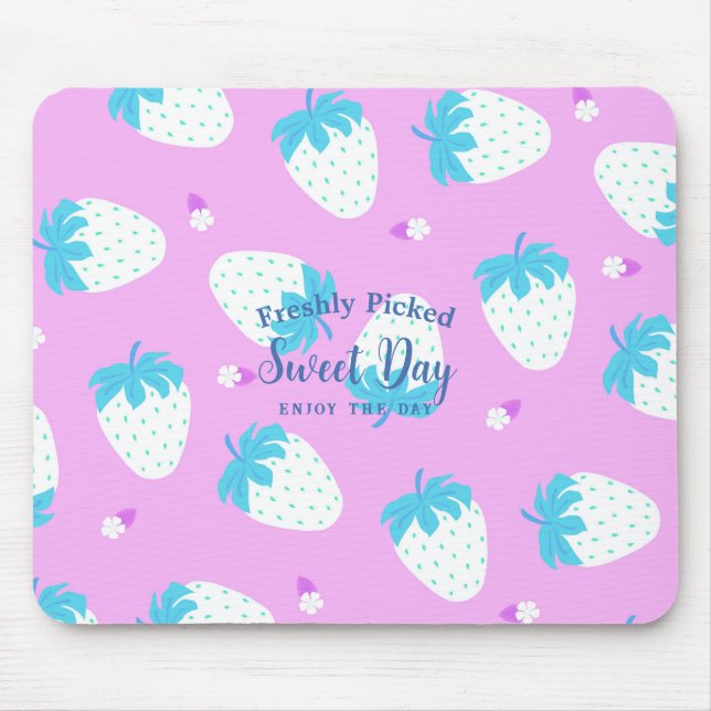 Strawberry Pink Blue Mouse Mat (Front)
