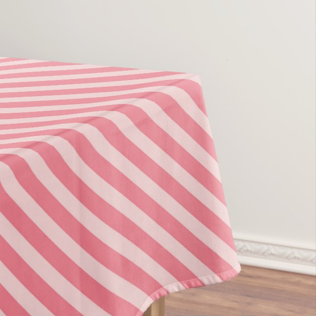 Strawberry pink candy diagonal stripes pattern tablecloth (In Situ)