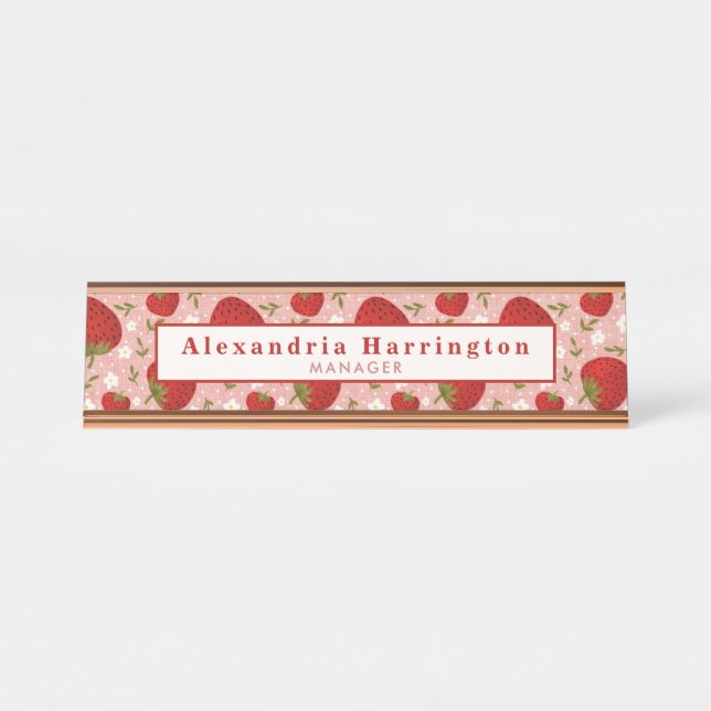 Strawberry Pink Cute Desk Name Plate Accessories (Front)