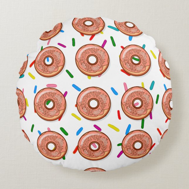 Strawberry Pink Doughnut Sprinkles Round Pillow (Front)