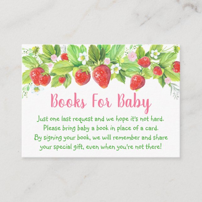 Strawberry Pink Floral Baby Shower Book Request Enclosure Card (Front)