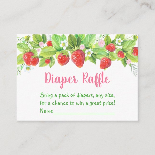 Strawberry Pink Floral Baby Shower Diaper Raffle Enclosure Card (Front)