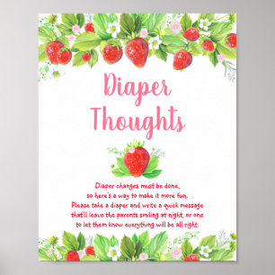 Strawberry Pink Floral Baby Shower Diaper Thoughts Poster