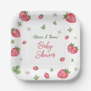 Strawberry Pink Floral Baby Shower Paper Plate