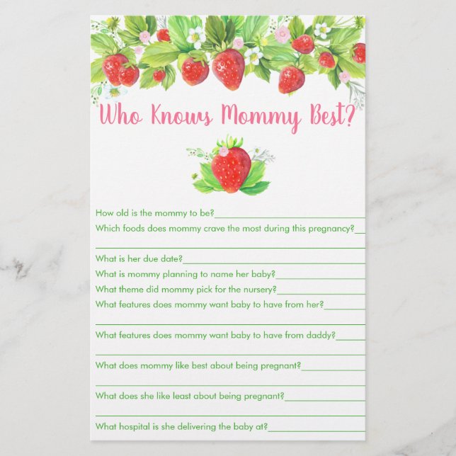 Strawberry Pink Floral Who Knows Mummy Best Game (Front)