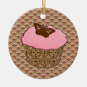 Strawberry Pink Frosted Cupcake Ceramic Tree Decoration