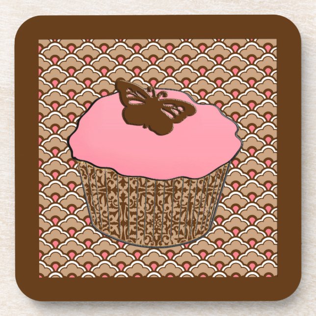 Strawberry Pink Frosted Cupcake Coaster (Front)