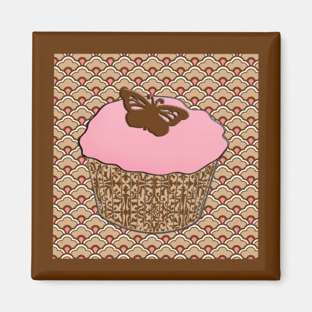 Strawberry Pink Frosted Cupcake Magnet (Front)