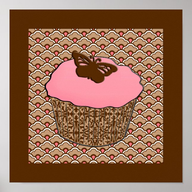 Strawberry Pink Frosted Cupcake Poster (Front)
