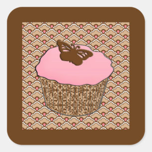 Strawberry Pink Frosted Cupcake Square Sticker